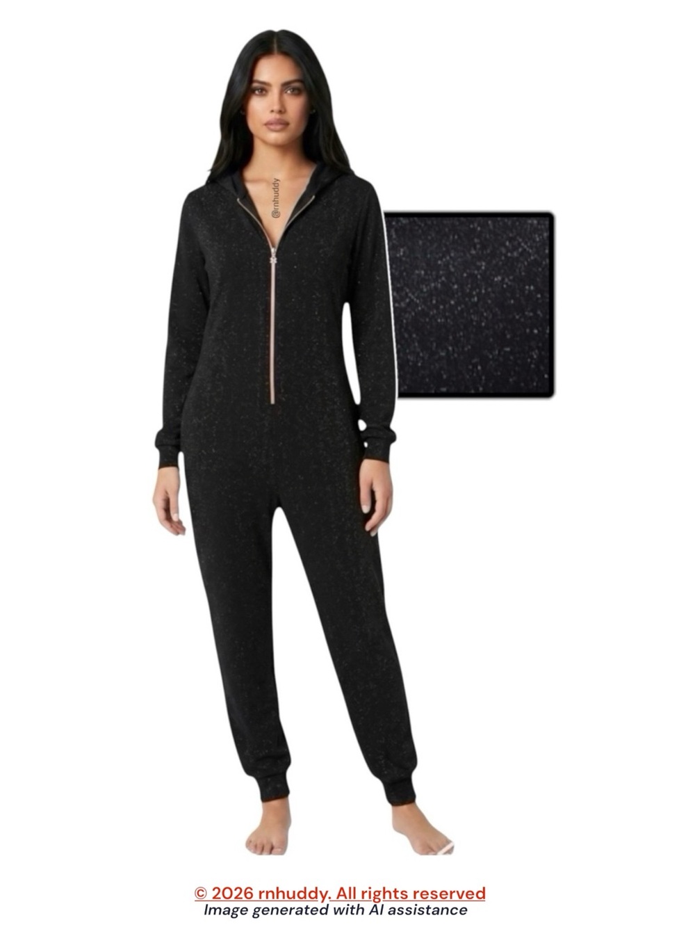 Savage X Fenty XL glittery black hooded jumpsuit